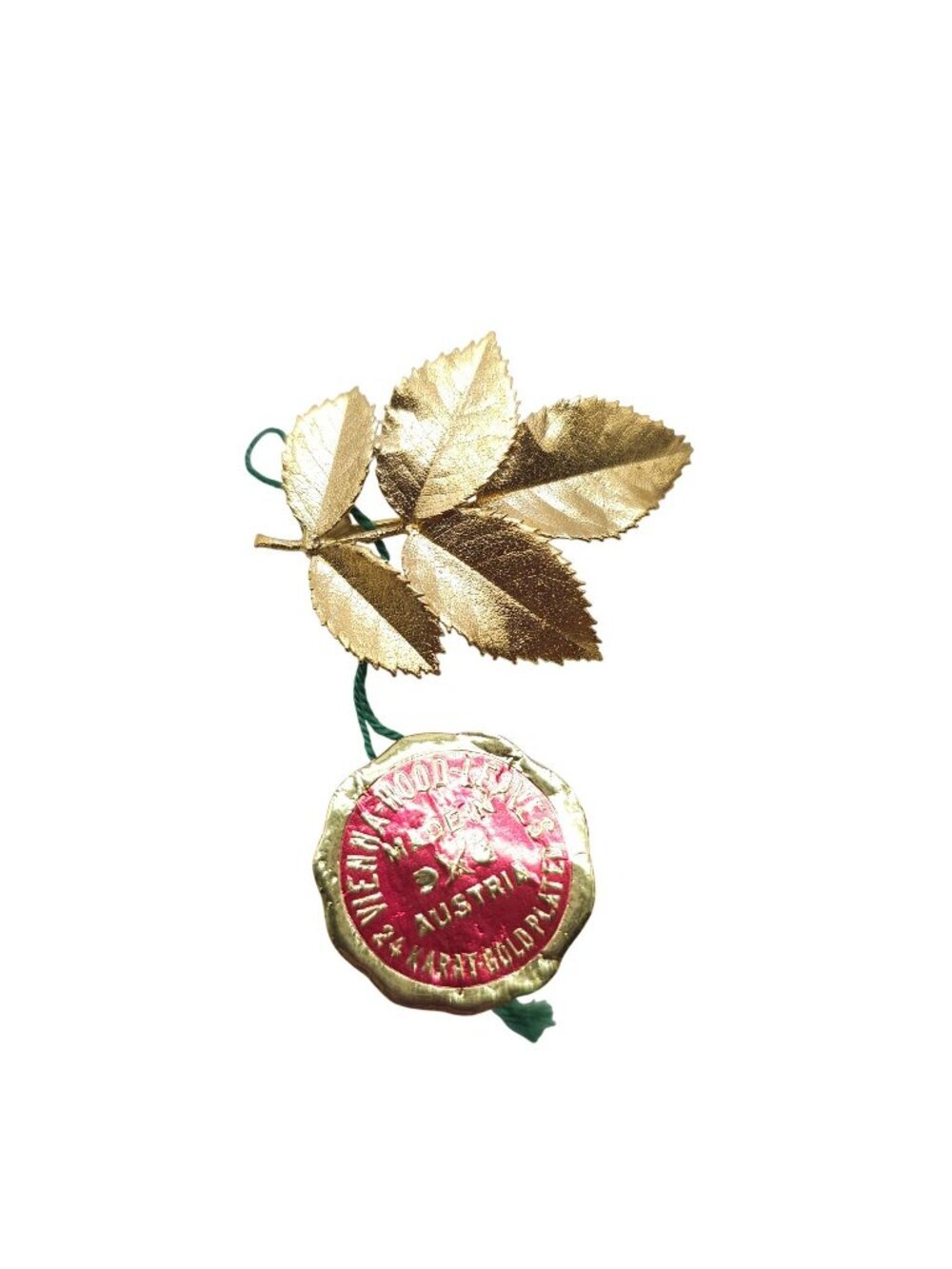 24K Gold-Plated Vienna Wood Leaves Brooch Pin Made In Austria Elegant Leaf